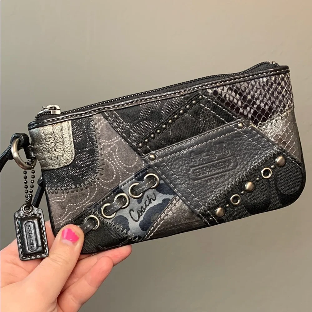 Coach Small Patchwork Wristlet in Black and Metallic Silver *READ*